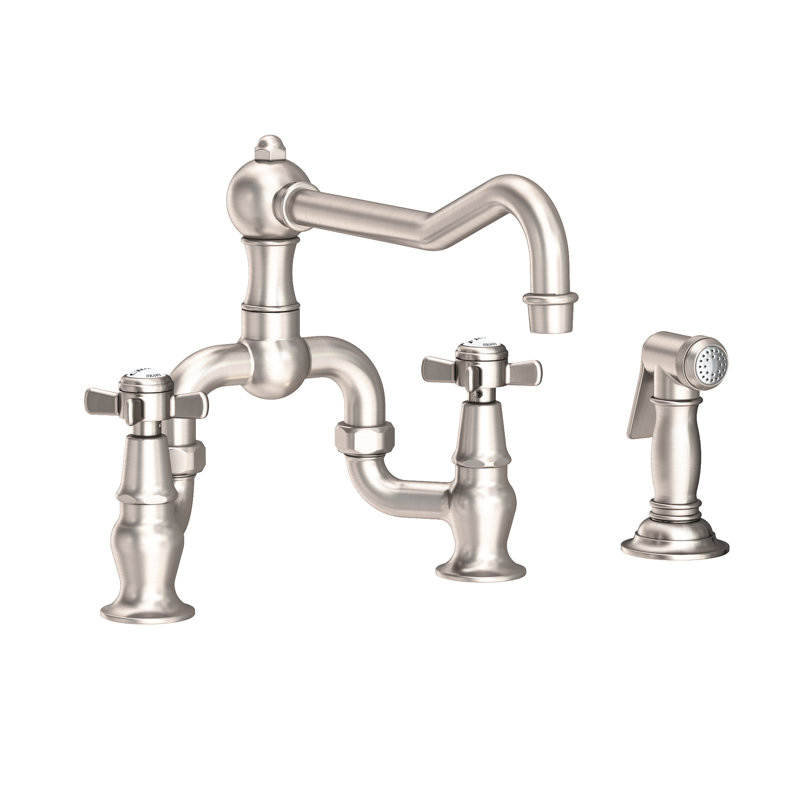 Fairfield Kitchen Bridge Faucet with Side Spray, Satin Nickel