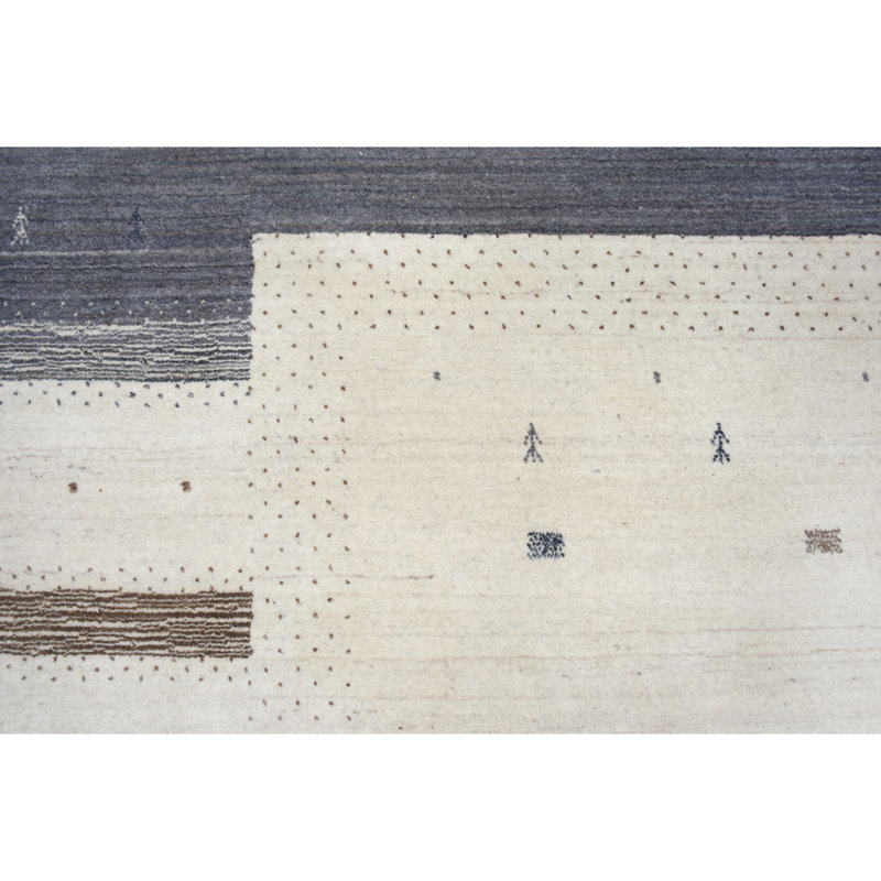 Hand Knotted Wool Striped Area Rug in Natural/Taupe/Gray, Rectangle 8' x 10'
