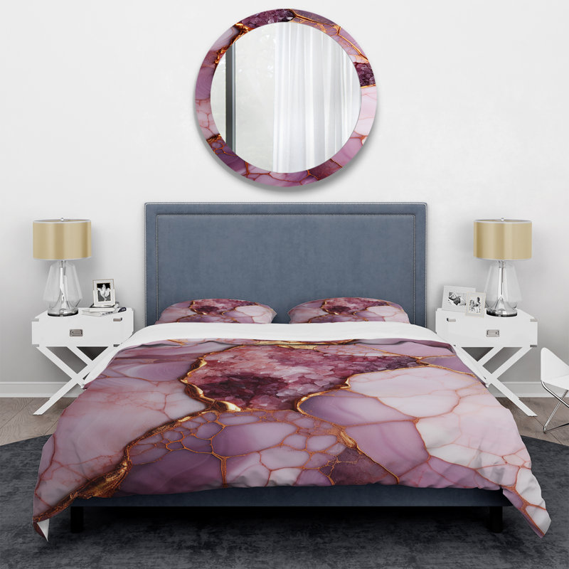 Ensemble de housse de couette abstrait rose et doré Marble River II - Abstract, Housse de couette pour très grand lit