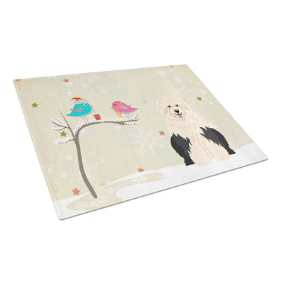 Caroline's Treasures Christmas Presents Glass Old English Sheepdog Cutting Board