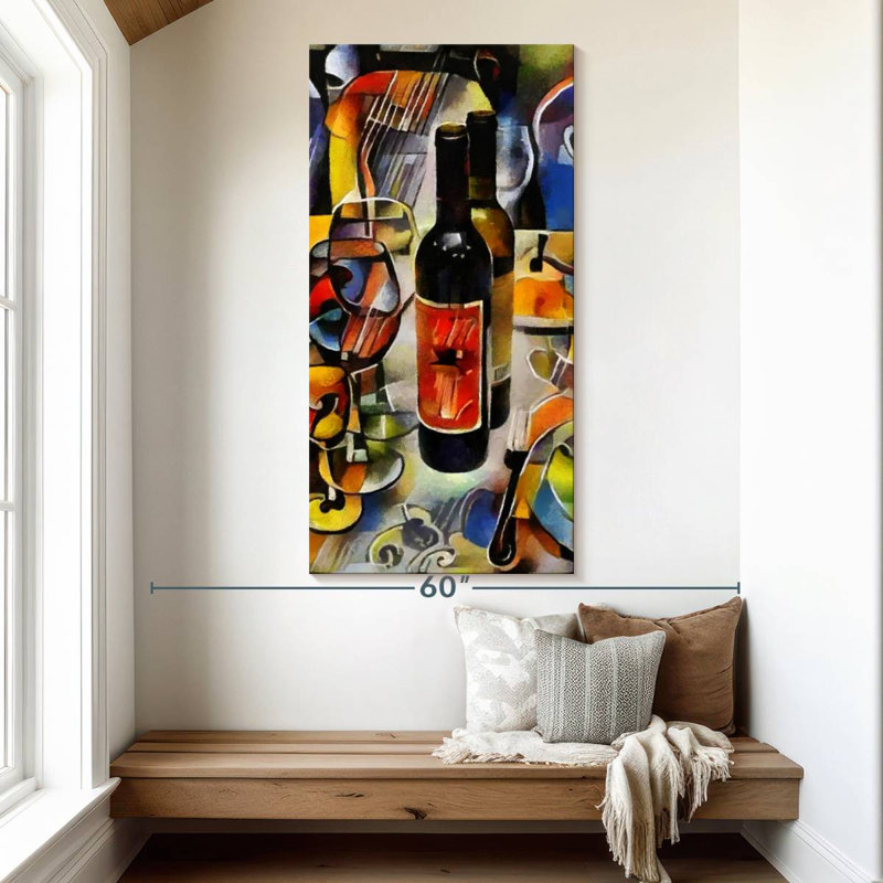Nature morte de bouteille de vin, H 54 po x l 27 po