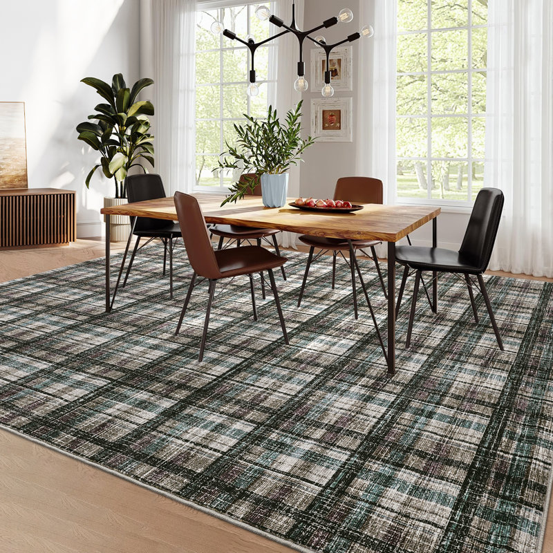 Modern Machine Washable Area Rug 8x10 Large Living Room Rugs Non-Slip Rugs for Bedroom Ultra Soft Stain Resistant Carpet Thin Tartan Throw Rugs