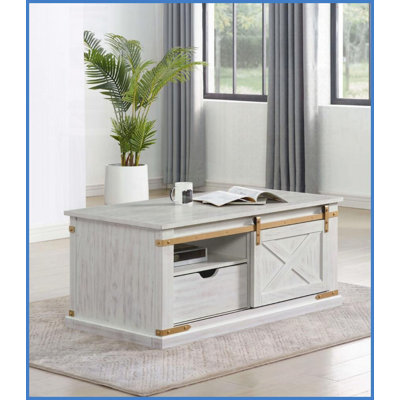 Table basse rustique blanche antique pour le salon avec tiroir double-face Tablettes ouvertes