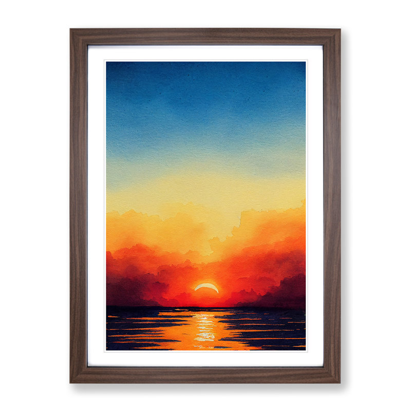 XV1022-5157X Ocean Sunset No.1 - Single Picture Frame Painting, 34cm H x 25cm W x 2cm D, Walnut