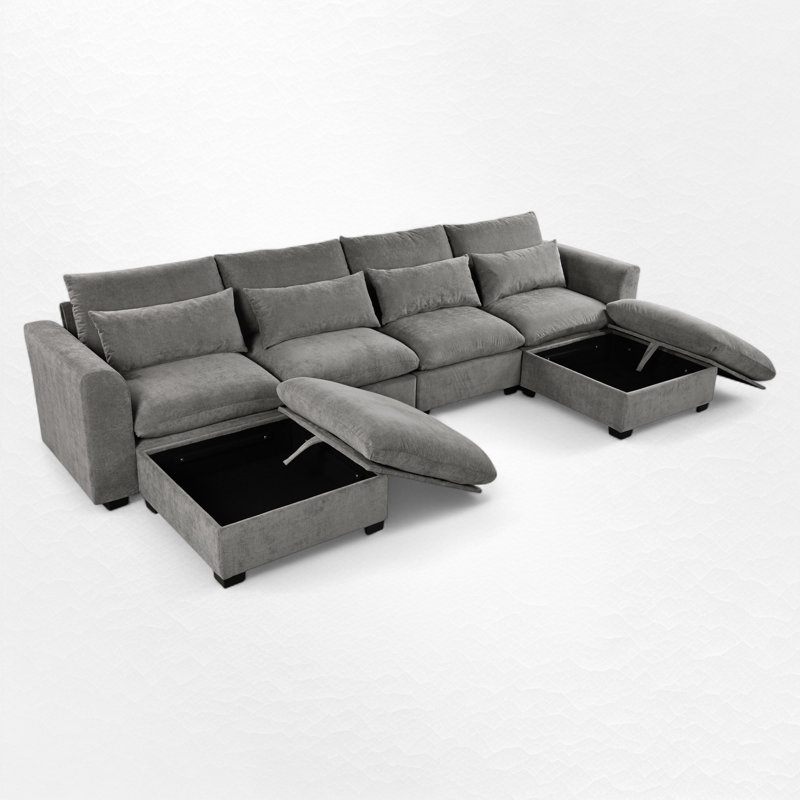 6 - Piece Upholstered Sectional, Gray  Polyester/Linen Blend