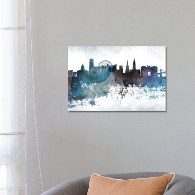 Nottingham Bluish Skyline by WallDecorAddict - Wrapped Canvas Print