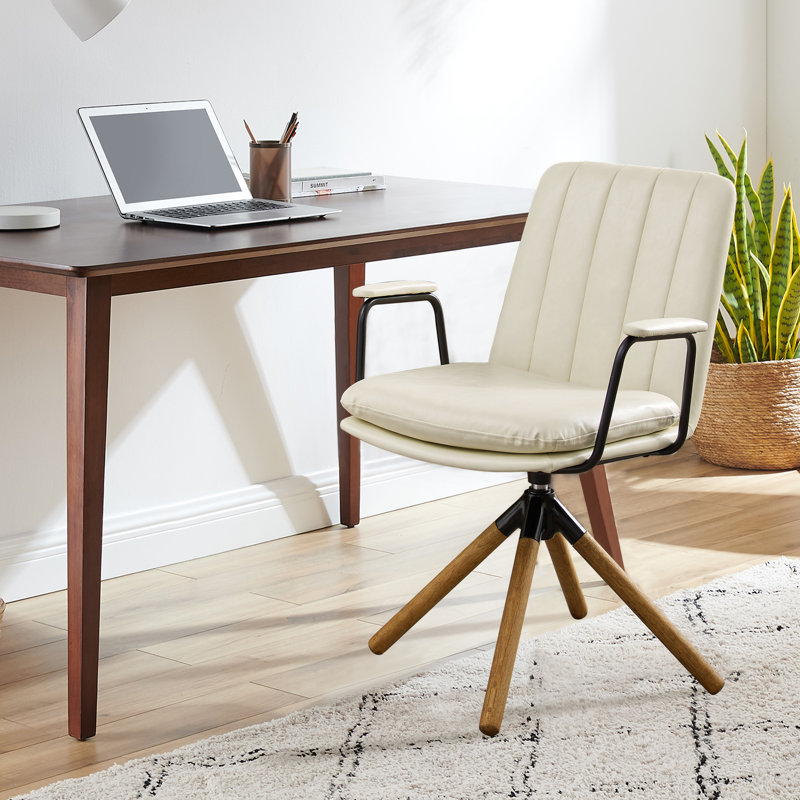Chaise de bureau pivotante en similicuir Jadd , Blanc cassé