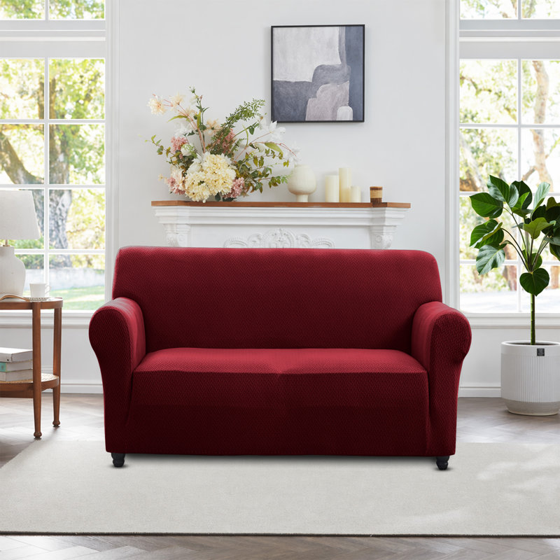 Premium Quality Spandex Sofa Cover Elastic Slipcover Soft Washable Couch Protector 2 Seater, Burgundy