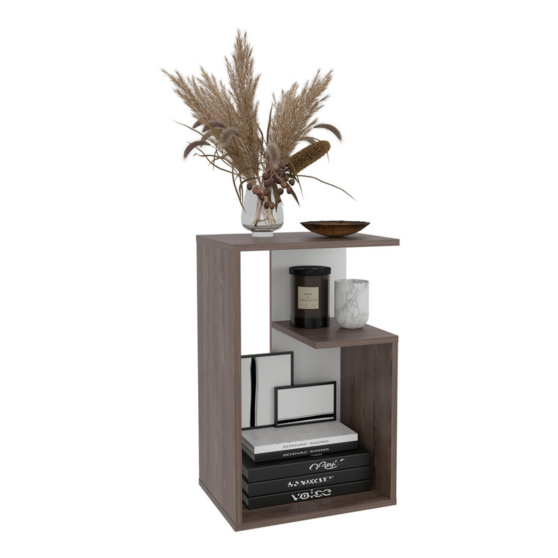 Side Table Sallis Nightstand Living Room Furniture, Brown/White