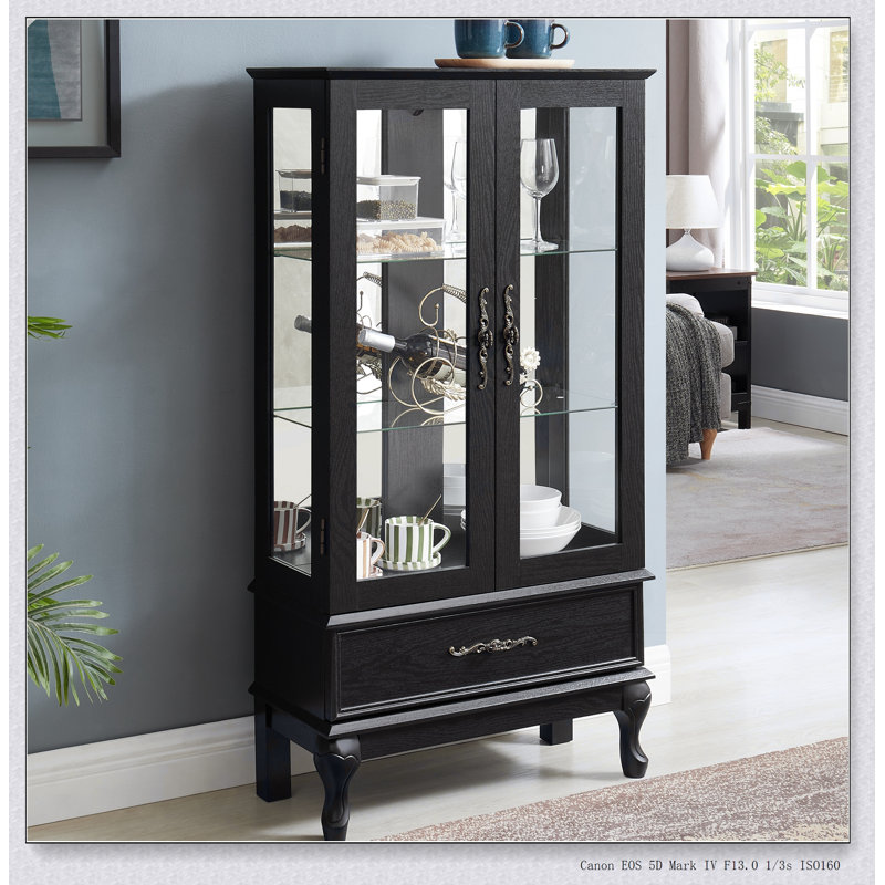 Vitrine lumineuse avec portes en verre, tablettes réglables et lumières DEL pour un rangement et une présentation élégants