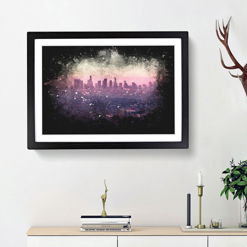 Los Angeles Skyline in the Morning - Picture Frame Painting Print, 33cm H x 45cm W x 2cm D, Black Framed