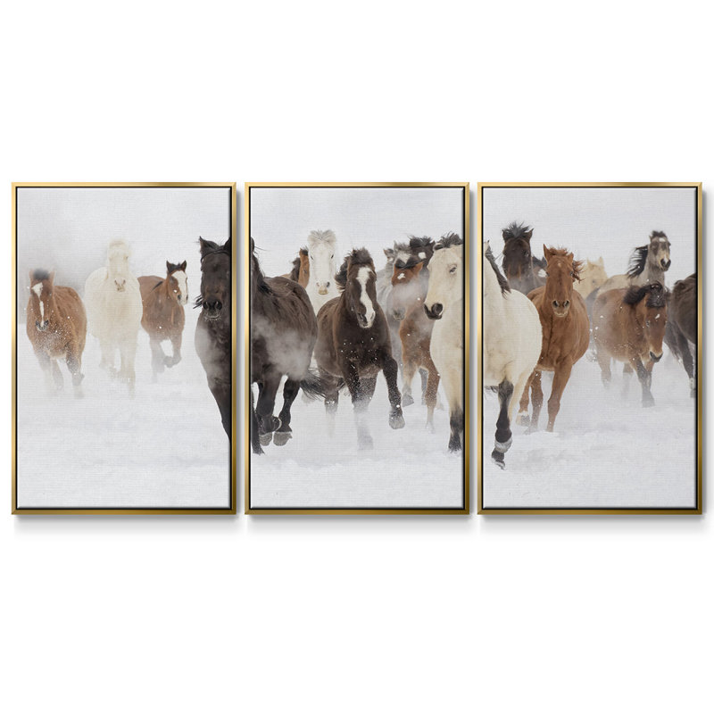 " Pasture Run " 3 - Pieces, 36" H x 75" W x 2" D, Gold 