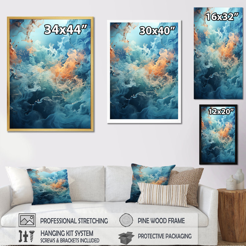 Impression sur toile Marine Blue and White Fusion I, Cadre simple noir, H 32 po x l 16 po x P 1 po