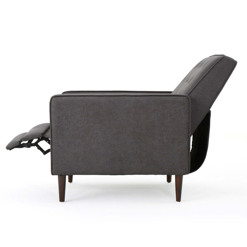 Fabric Recliner Chair Mid-Century Modern Recliner Pushback Single Recliner Sofa With Thicker Seat Cushion Tufted Upholstered Sofa With Wooden Leg For Living Room Bedroom