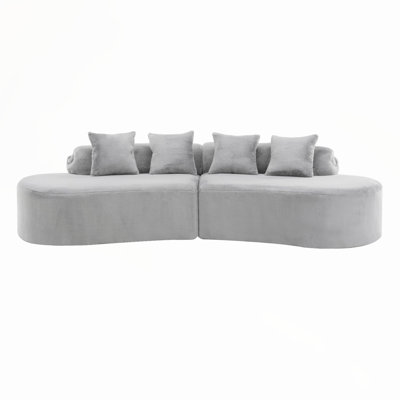 Modern Curved Flannelette Sofa with Multi-Pillows, Perfect for Stylish and Comfortable Living Room Seating