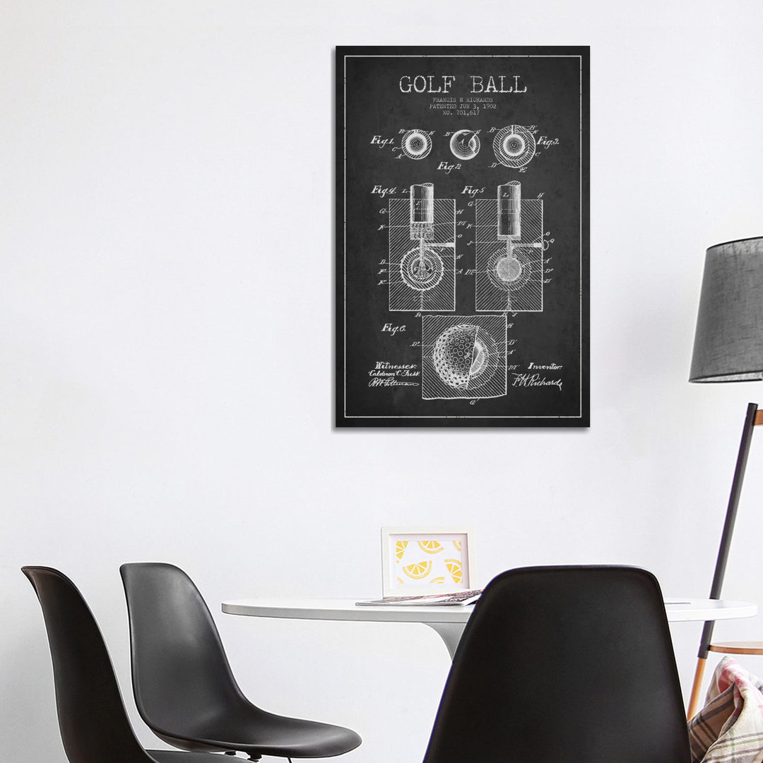 Leinwandbild Golf Ball Charcoal Patent Blueprint