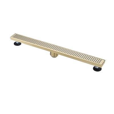 30 Inch Linear Shower Drain With Removable Quadrato Pattern Grate Cover, 304 Stainless Steel Shower Floor Drain With Hair Strainer And Leveling Feet