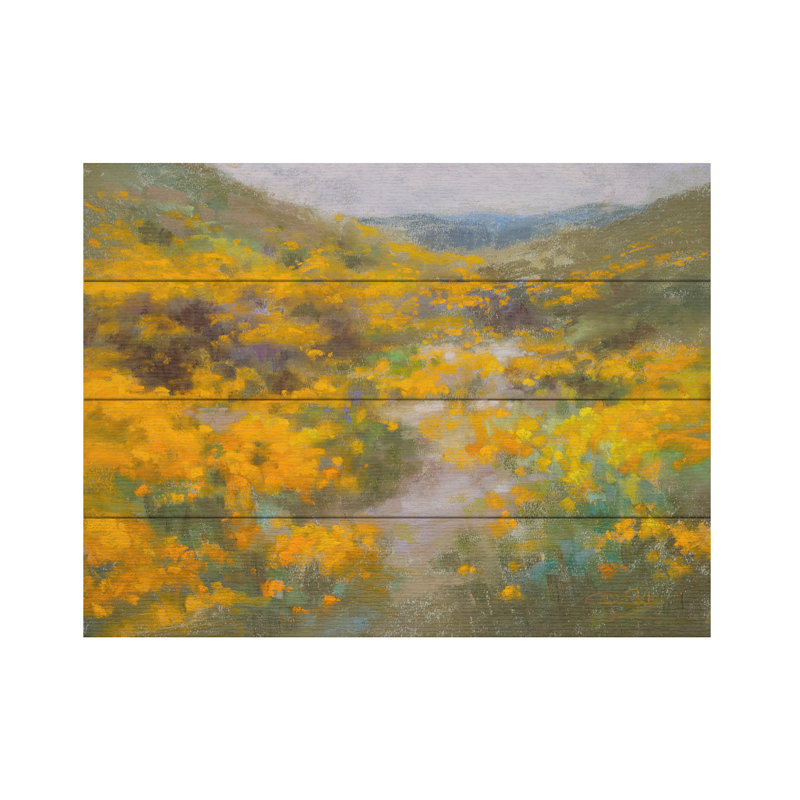 Christine Debrosky Golden Explosion Wood Slat Art, H 18 po x l 22 po
