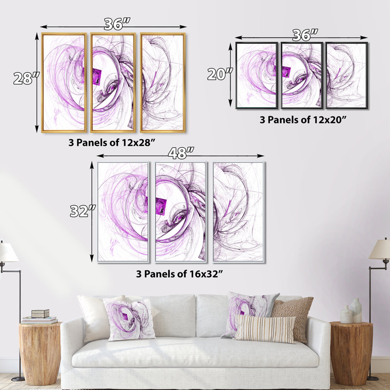 «Billowing Smoke Mauve», 3 pièces, cadre flottant, impression sur toile, L 48 po x H 32 po, Cadre doré