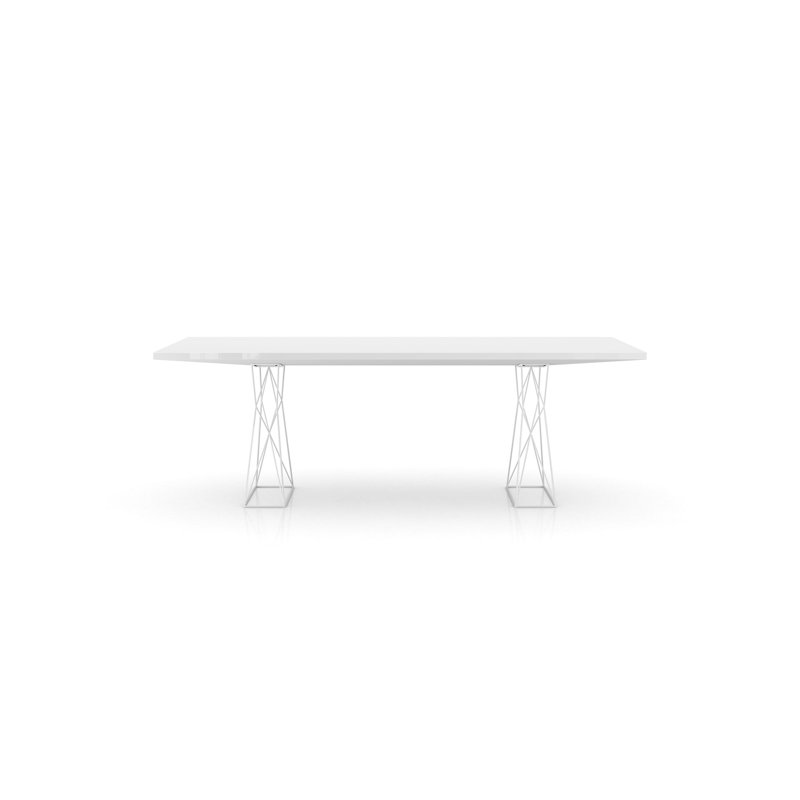 Gawen Dining Table, 39" W x 87" L, Glossy White/ White