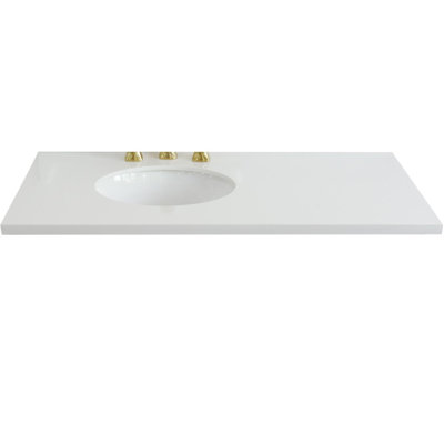 43 in. White Quartz Top with Single White Ceramic Oval Left Sink -  Bellaterra Home, 430001-43L-QWO