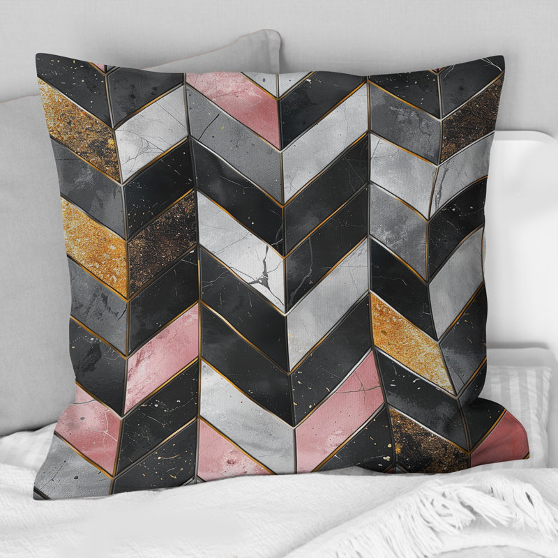 Glam Chevron II - Glam Throw Pillow, 16"H x 16"W, Grey/Pink