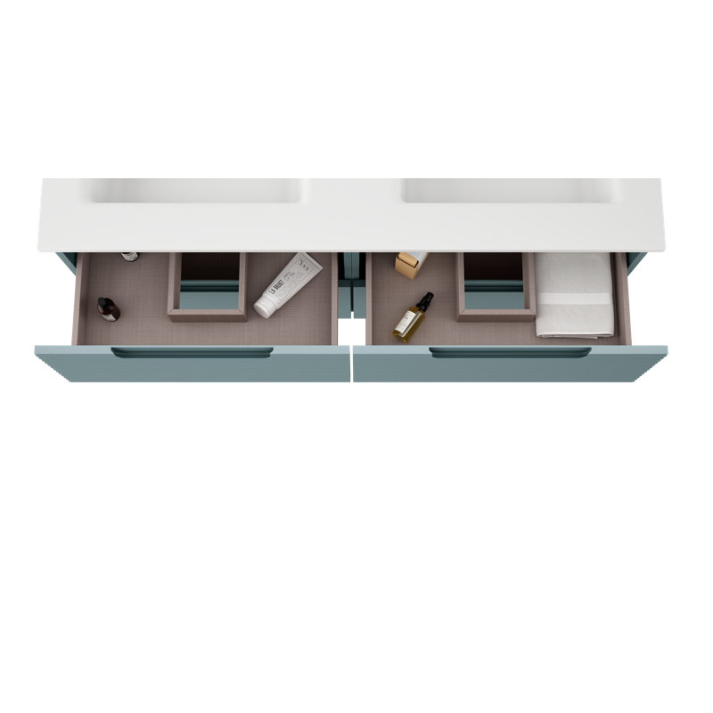 Meuble-lavabo double autoportant 64 po avec plateau en céramique Moncler, Bleu