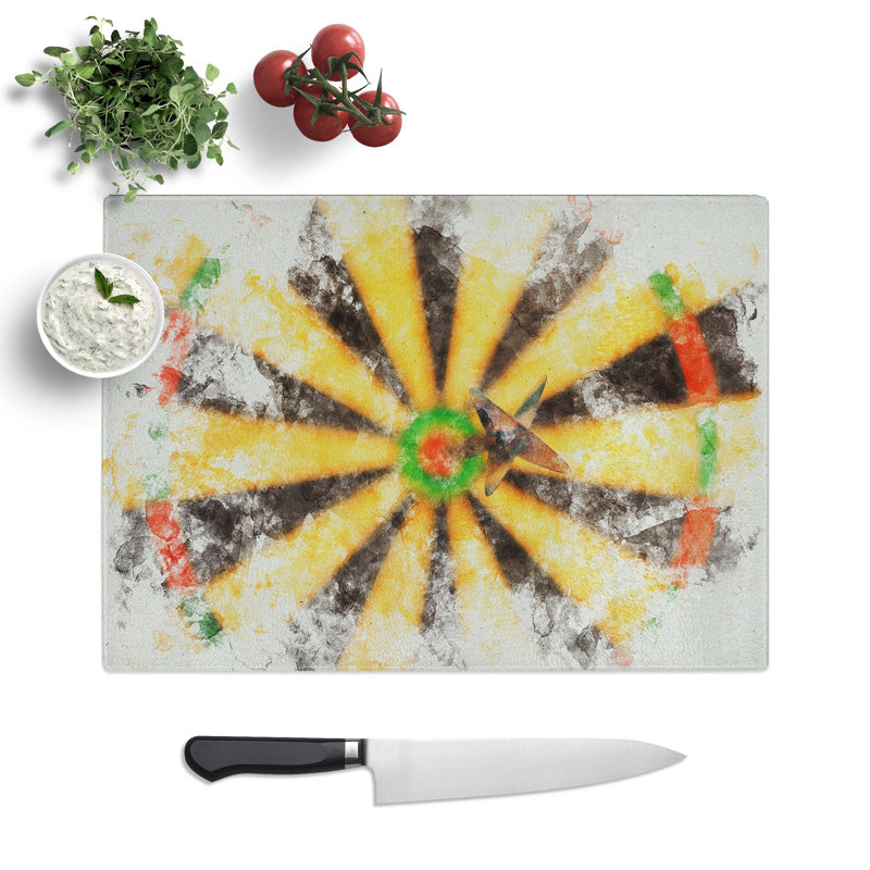 Bulls Eye Dartboard Watercolour Chopping Board, 0.4cm H x 28.5cm W x 39cm L