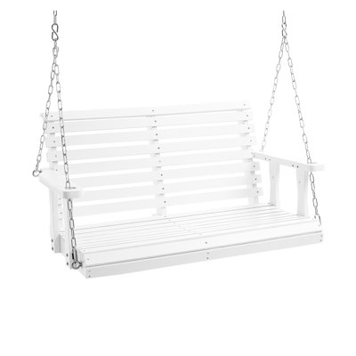 White Wooden Porch Swing for Outdoor Patio, 4ft Heavy Duty Garden Bench with Hanging Chains & Hardware, Weather-Resistant Backyard Seating