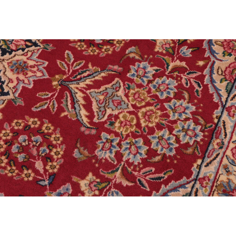 Tapis rouge rétro en laine noué à la main Tabriz Mason - 9 pi 10 po x 12 pi 6 po