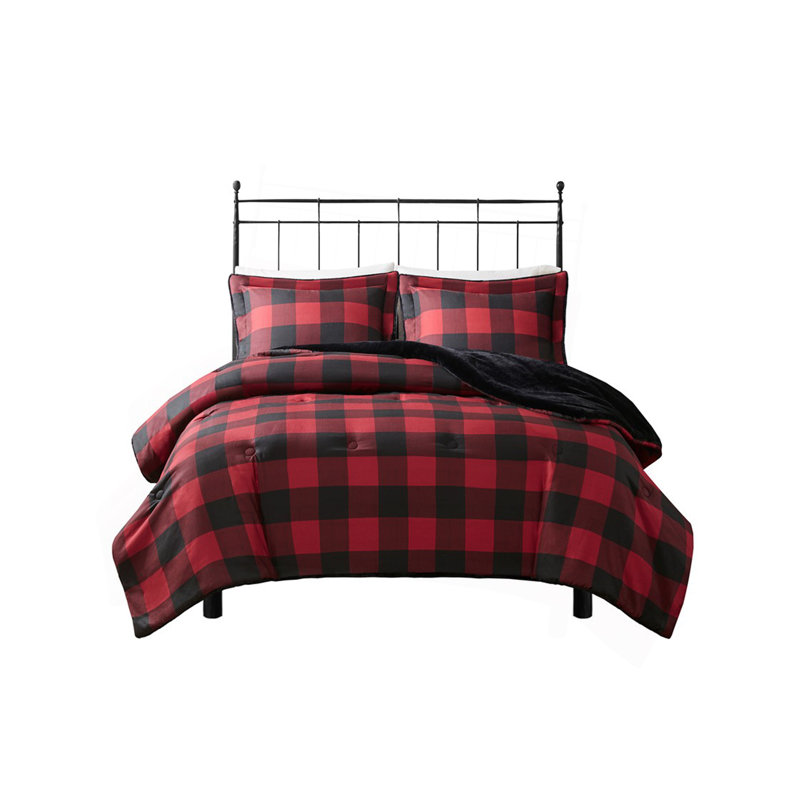 King/Cal King Faux Wool To Faux Fur Down Alternative Comforter Set, King/Cal King Comforter + 2 Additional Pieces, Red