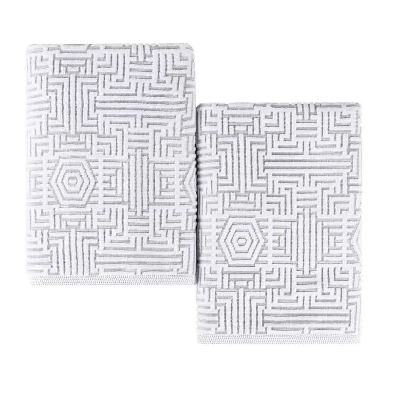 Indrit Cotton Modern Geometric Jacquard Soft Highly-Absorbent Bath Sheet, Platinum