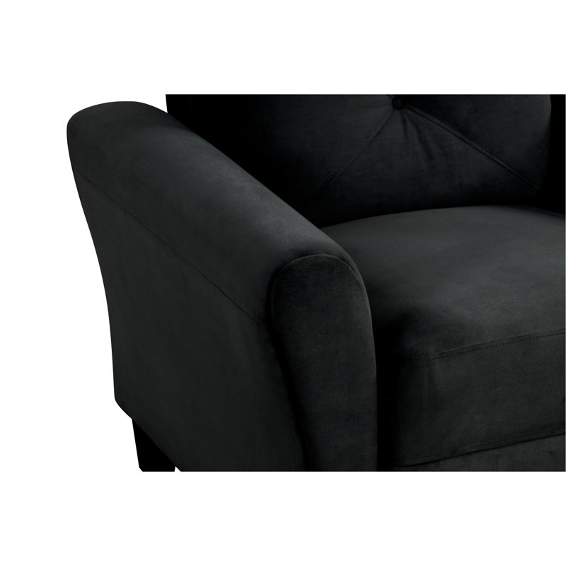 Petit velours noir pour le salon, avec coussins en mousse de soutien, structure en bois franc et chambre ou chambre légèrement inclinée, avec renfort