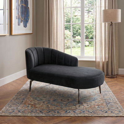 Chaise longue rembourrée en velours Odey avec pieds noirs