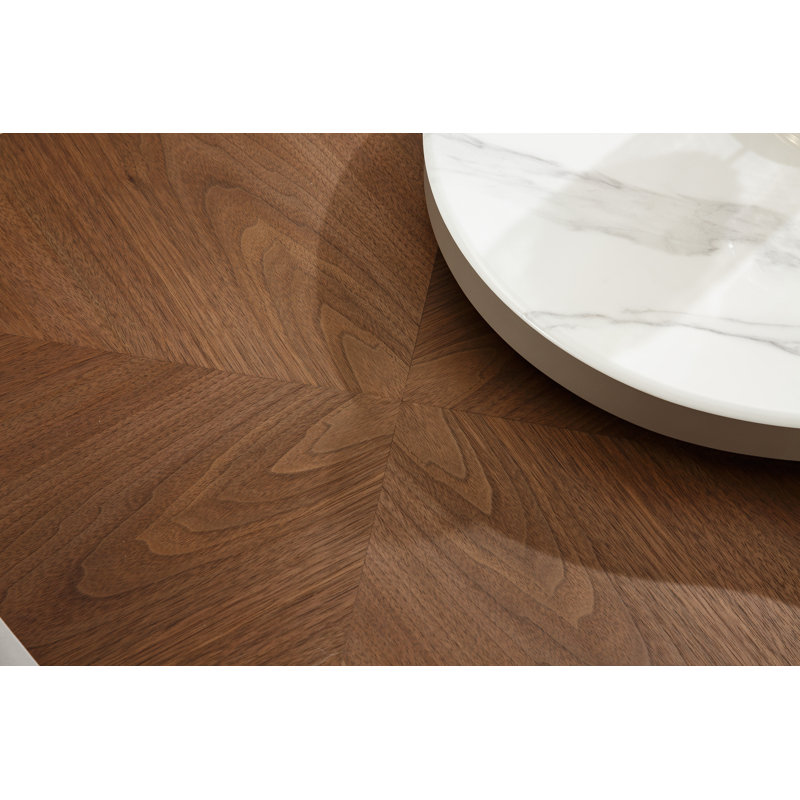 Table basse de 47,2 po fabriquée avec ingéniosité - dalle de pierre irrégulière avec surface en bois fluide imperméable et table de salon résistante à la chaleur