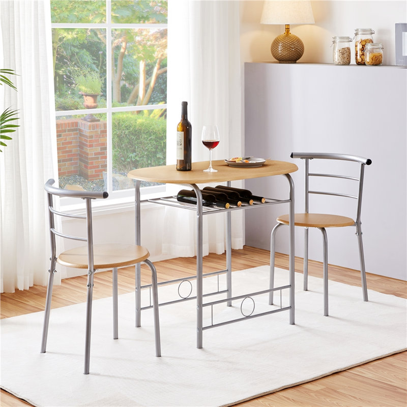 Vasilij  2-Person Four Leg Dinnning Room Set, Natural, Natural/Silver, 30" H x 31.5 " W x 21" D