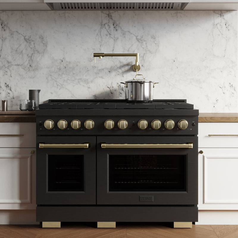 ZLINE Autograph 48" Paramount Dual Fuel Black Stainless Range w/ Gold Accents (SDRBZ-48-G), Gold