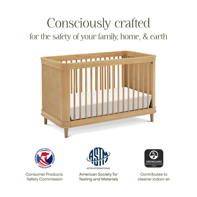 Marin with Cane 3-in-1 Convertible Crib, Honey/Honey Cane