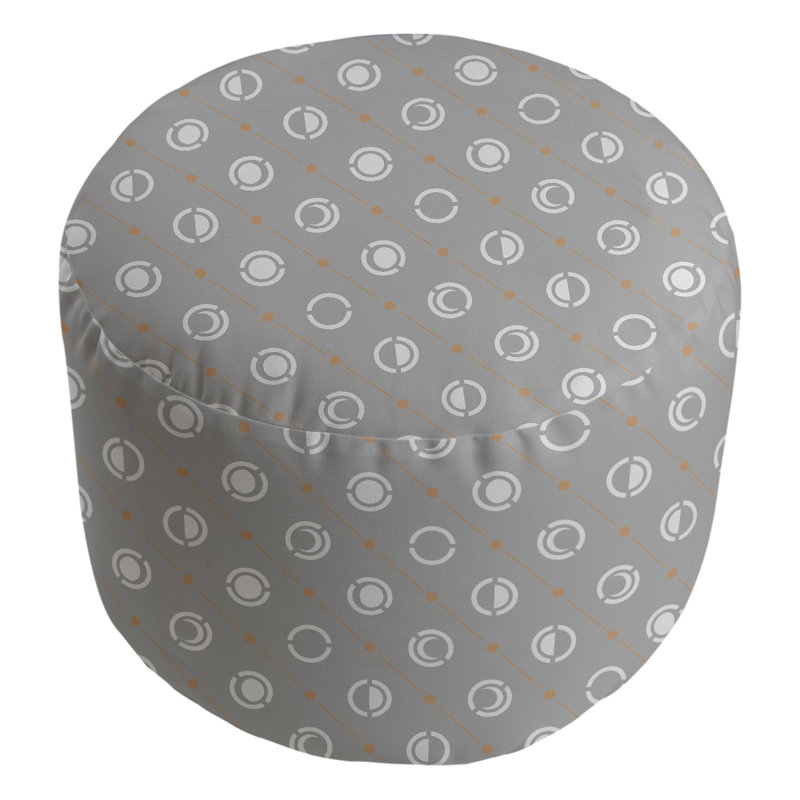 Upholstered Pouf, Orange Accent