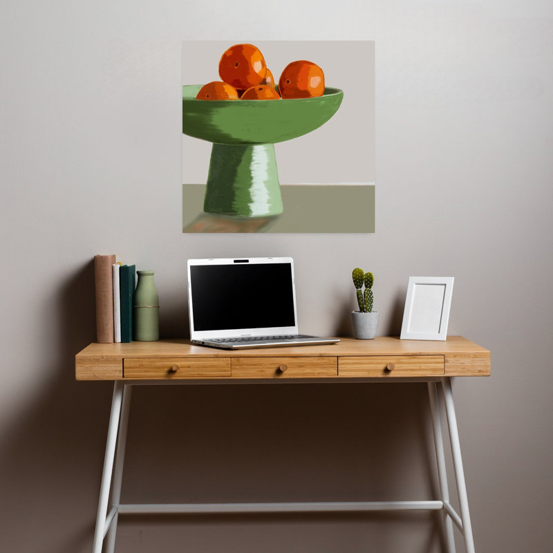 «Green Bowl Oranges», art minimaliste contemporain coloré, art mural, H 18 po x l 18 po