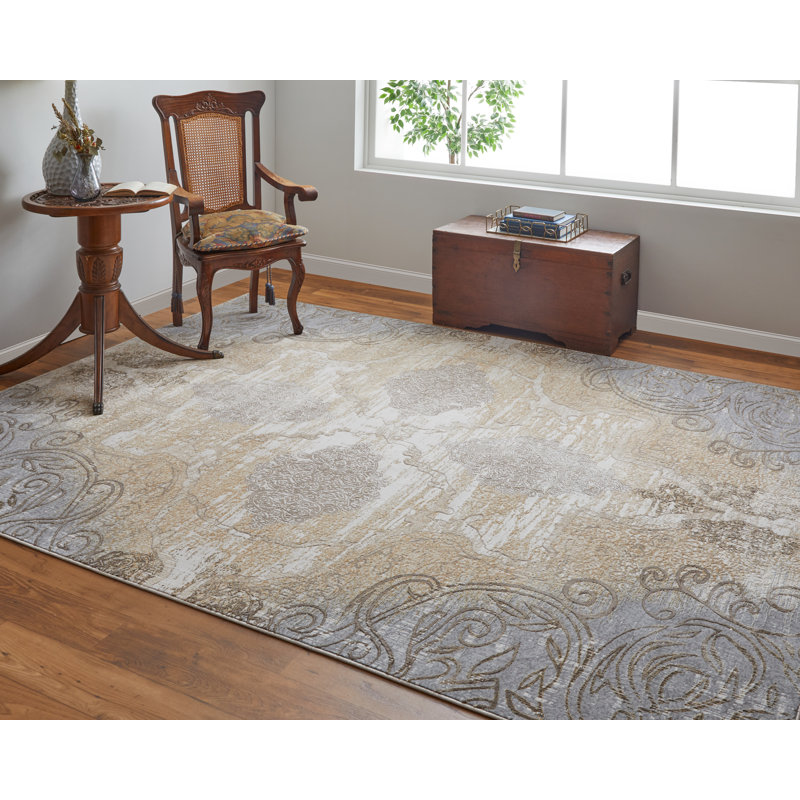 Neoma Viscose Floral Indoor Rug, Rectangle 3'9" x 5'9"