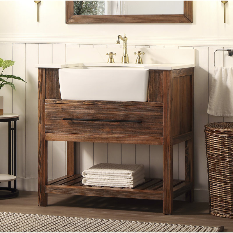 Pompierie 36'' Brown Undermount Single Bathroom Vanity with White Quartz Top, 36"