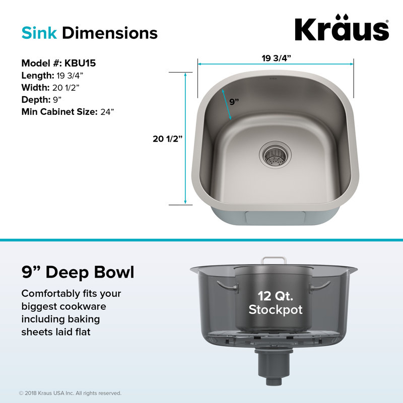 Kraus 20-inch Satin Stainless Steel Undermount Single Bowl Sink