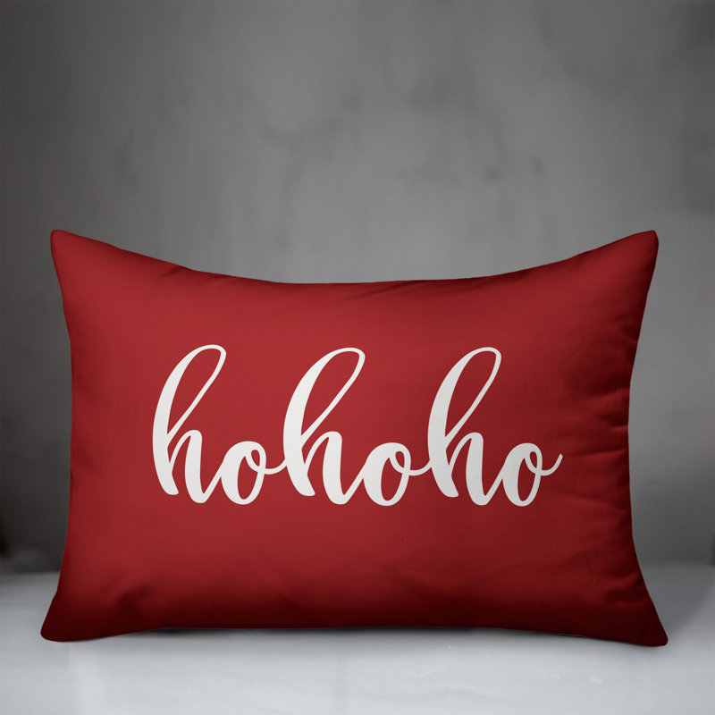 Red and White Spun Polyester Holiday Lumbar Pillow