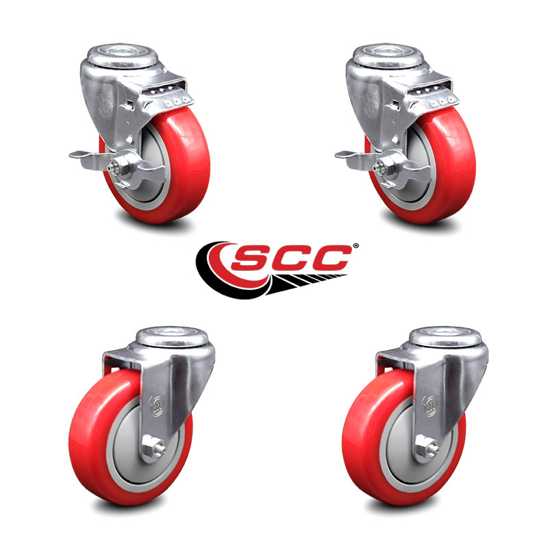 4-Piece Polyurethane Caster Set, Red