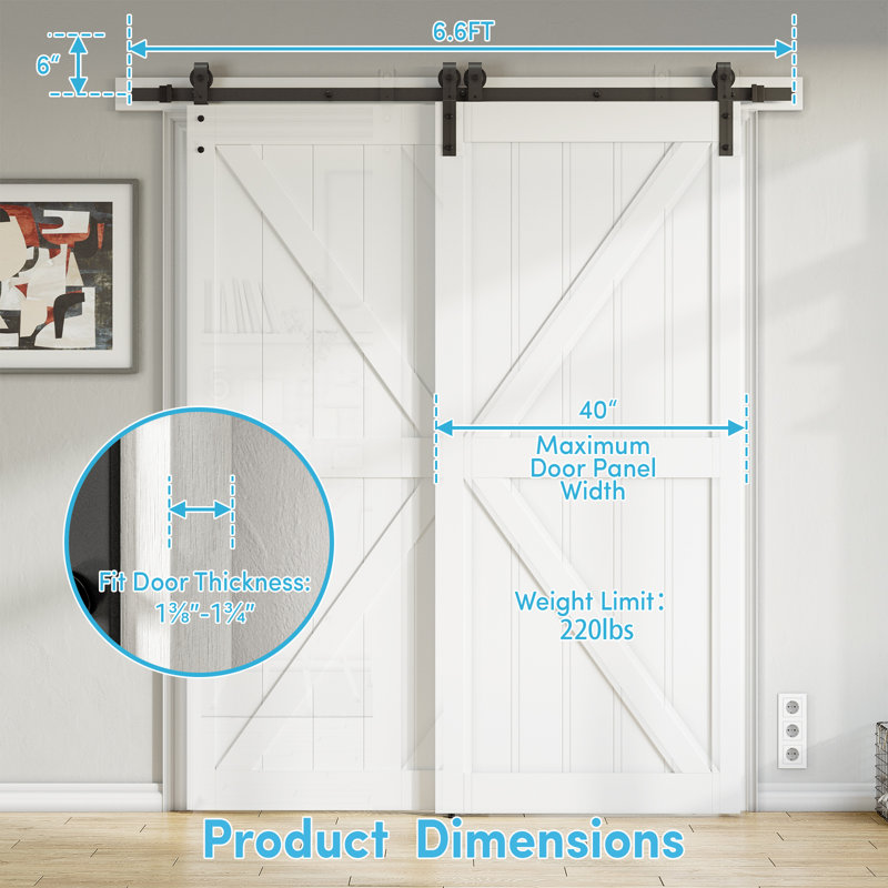 Bypass Double Door Sliding Barn Door Hardware Kit (Not Include Door), 79.20 in. 