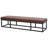 Accent Bench, 71 Inch, Black Metal, Brown Genuine Leather Cushioned Seat