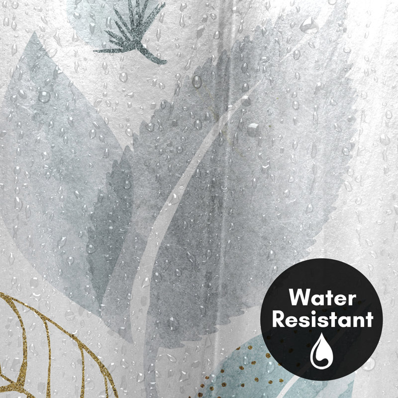 White and Gold Botanical Polyester Shower Curtain, 71" x 74"