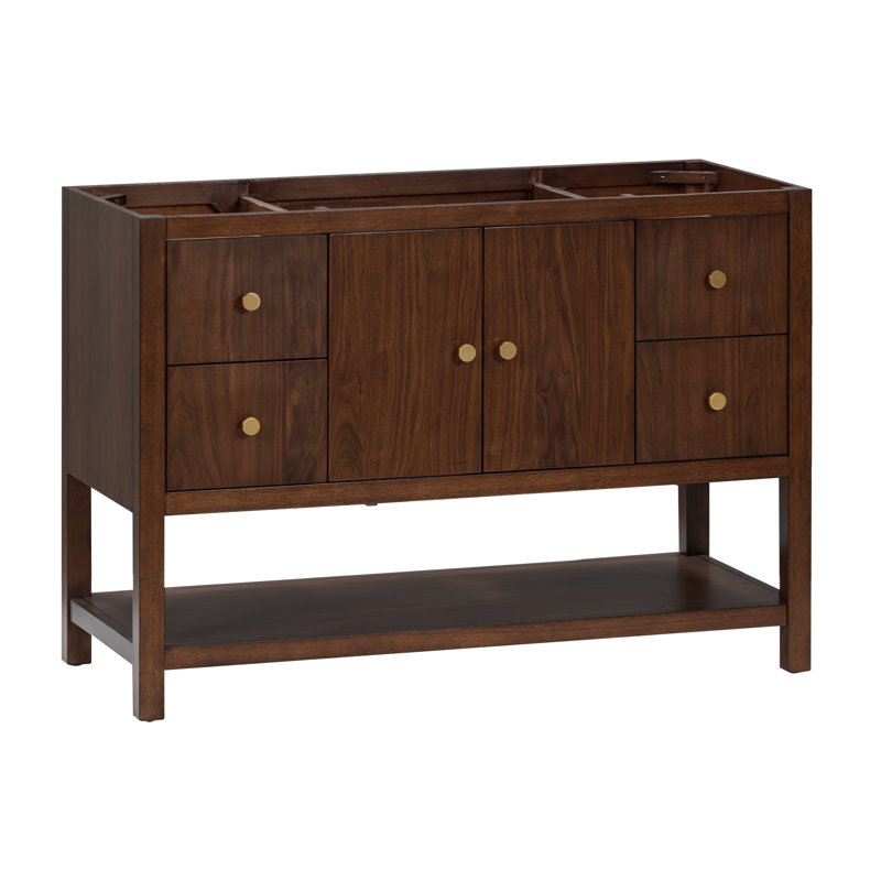 Zoe 48'' Walnut Single Bathroom Vanity Base with Gold Hardware