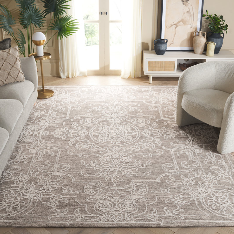 Phillippe Ebony Hand Tufted Wool Cotton Oriental Rug in Dark Gray/Ivory, Rectangle 8' x 10'